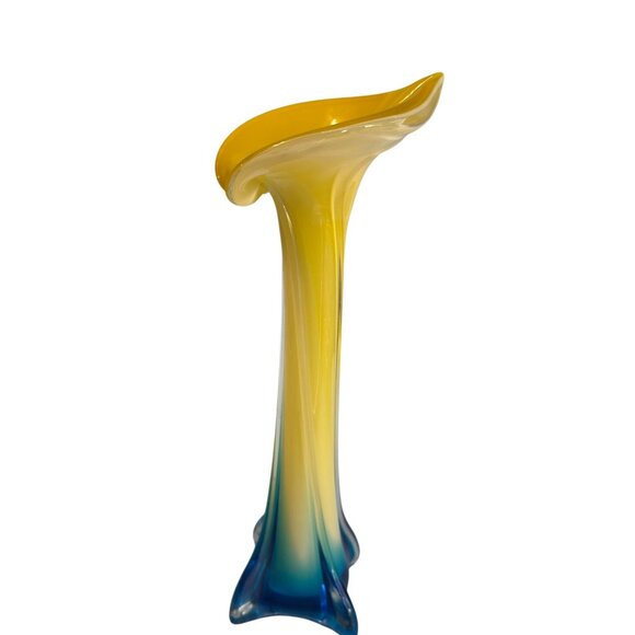 Lily Jack In The Pulpit Art Glass Vase Gradient Yellow & Blue 13" Tall Modern Ho - Picture 7 of 9